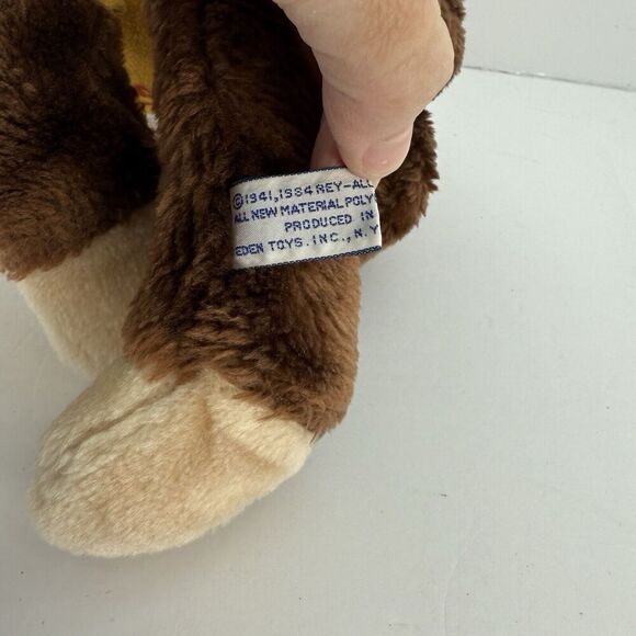 Vintage 1984 Curious George Plush Toy Yellow Shirt And Hat 1984 Eden Toys Inc. - Picture 5 of 6